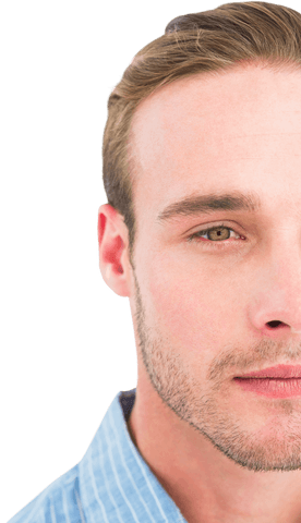 Transparent Half Face Portrait of Thoughtful Man in Striped Shirt - Download Free Stock Videos Pikwizard.com