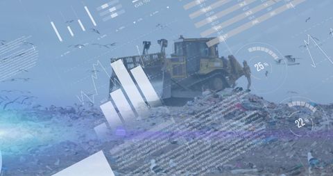 Digital Data Visualization Over Bulldozer in Waste Management - Download Free Stock Images Pikwizard.com