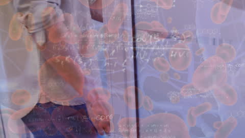 Man Opening Door with Overlay of Red Blood Cells and Equations