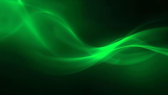 Glowing Emerald Waves Flowing Over Dark Gradient Background Abstract Light Ribbon Motion