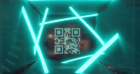 Futuristic Neon-Glowing QR Code in Digital Space
