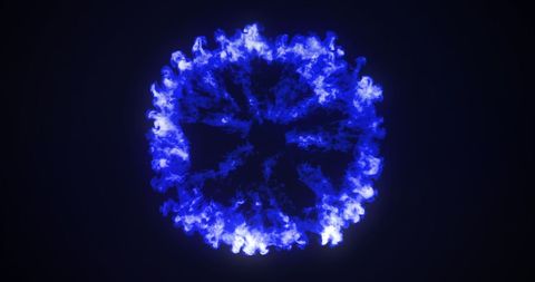 Vibrant Blue Fiery Circle Explosion Against Dark Background