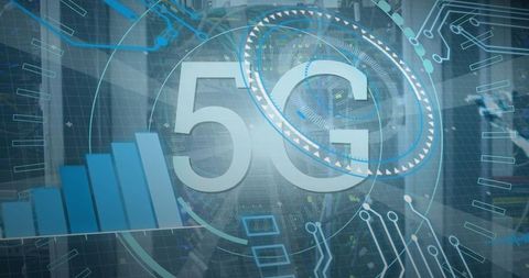 5g network with data transfer visuals over cloud servers