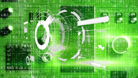 Green Digital Binary Code and Circuit Animation