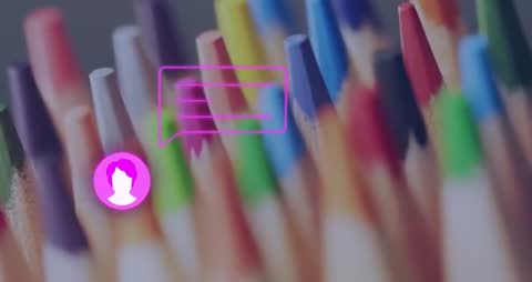 Colorful Pencils with Chat Icon Animation in Creative Context