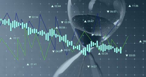 Digital Financial Analysis with Hourglass Timer Symbol
