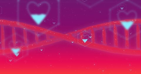 Digital DNA Strand with Heart Icons on Gradated Background