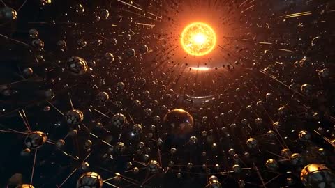 Camera Ascending Through Metallic Geodesic Lattice Toward Radiant Star