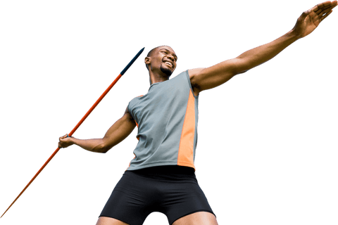 Athletic african american sportsman holding javelin transparent