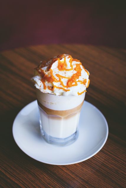 Caramel Macchiato with Whipped Cream and Caramel Drizzle - Download Free Stock Photos Pikwizard.com