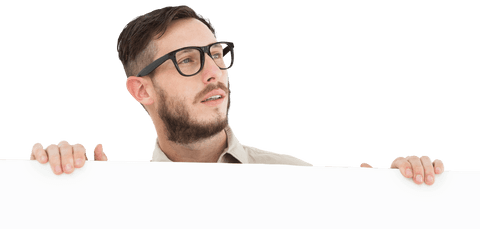 Young Geeky Hipster Holding Transparent Blank Banner - Download Free Stock Videos Pikwizard.com