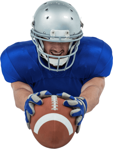 American football player reaching for ball transparent background