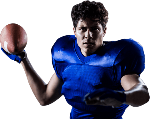 Determined Football Player Throwing Pass on Transparent Background