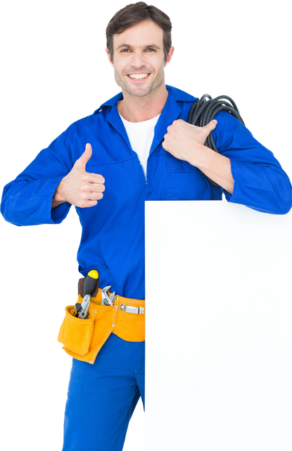 Smiling Electrician Holding Board and Wiring Giving Thumbs Up on Transparent Background - Download Free Stock Videos Pikwizard.com