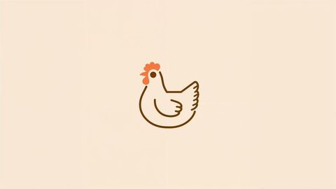 Minimalist cartoon chicken line art icon on beige background