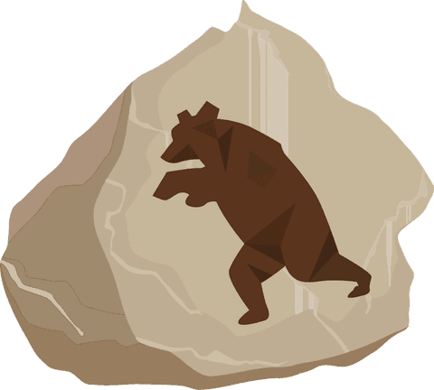Low-poly bear silhouette on rock with transparent background