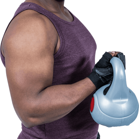 Strong Muscular Arm Lifting Kettlebell with Transparent Background