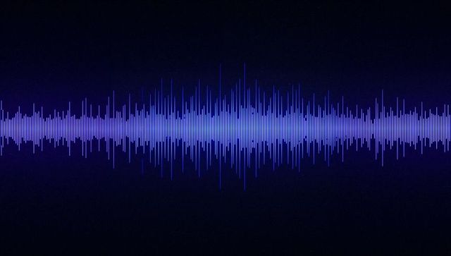Abstract neon blue audio waveform representation