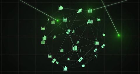 Futuristic Financial Network with Data Transfer on Dark Grid - Download Free Stock Images Pikwizard.com