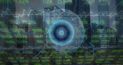 Global Stock Market Data Overlay and Digital Scanner Concept