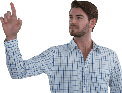 man interacting with transparent interface in checkered shirt - Download Free Stock Videos Pikwizard.com