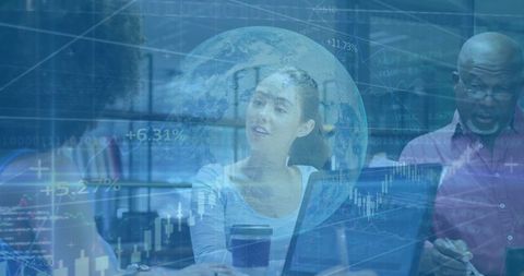 Global Business Meeting with Digital Financial Analysis