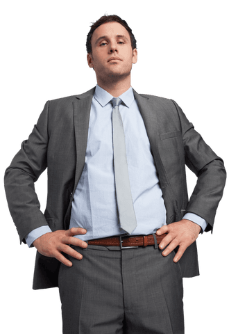 Confident businessman in gray suit transparent background