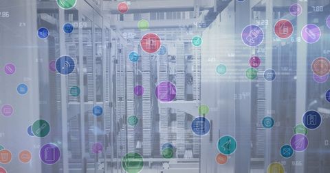 digital interface overlaying modern data server room - Download Free Stock Images Pikwizard.com