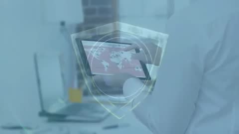 Digital Security Overlay on Tablet with World Map Visualization