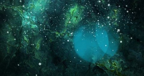 Glowing Teal Orb in Cosmic Fluid Vortex