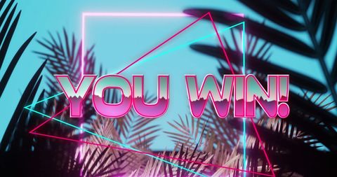 Retro Neon You Win Game Screen with Palm Leaves