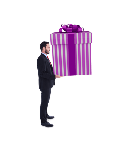 well-dressed man holding large transparent wrapped purple gift - Download Free Stock Videos Pikwizard.com