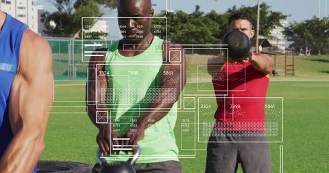 Strongmen Exercising with Virtual Performance Data Display