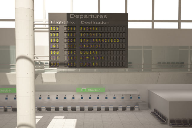 Modern Airport Interior with Departures Board Illustration Transparent Background - Download Free Stock Videos Pikwizard.com