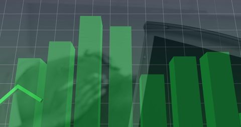 Green Bar Graph Overlapped with Reflection of Businessperson in Conference Room