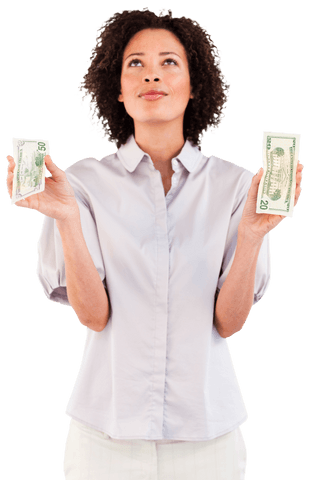 Businesswoman Contemplating Wealth Transparent Background