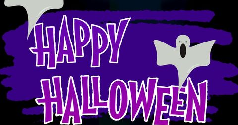Happy Halloween Greeting with Ghosts on Purple Background - Download Free Stock Images Pikwizard.com