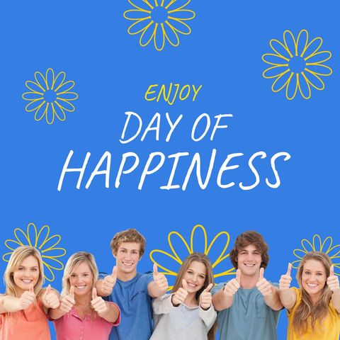 group celebrating international day of happiness with joyful thumbs up - Download Free Stock Templates Pikwizard.com