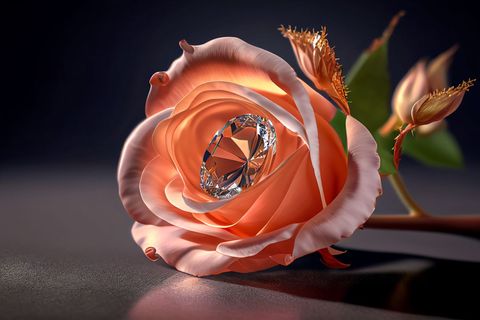 Elegant Rose Enclasps Radiant Diamond Amidst Blossom Mutter