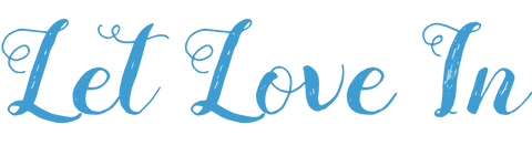 Blue calligraphic 'let love in' text on transparent background