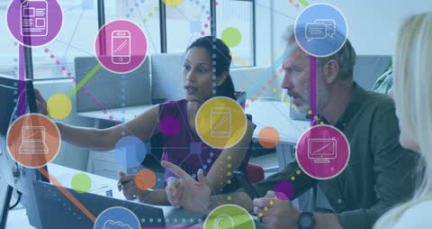 Business Professionals Discussing Digital Network Interface