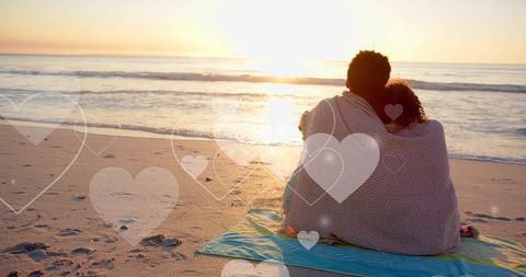 Romantic Couple Embracing on Beach at Sunset