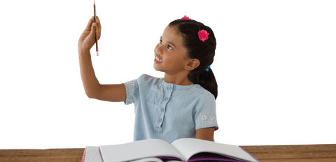 curious child holding pencil with open book transparent background - Download Free Stock Videos Pikwizard.com