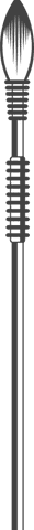 Stylized transparent torch motif with ringed grip and flame head