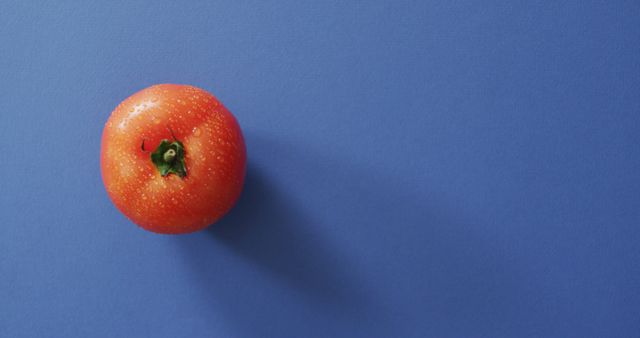 Image of fresh red tomato with copy space on blue background - Download Free Stock Photos Pikwizard.com