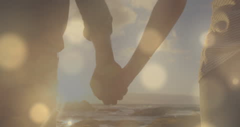 Romantic Sunset Beach Walk with Glowing Effects