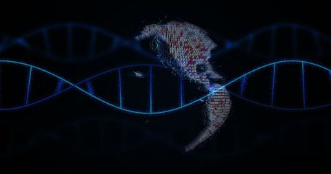 Globe with DNA Strands on Dark Background Symbolizing Biotechnology