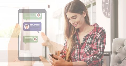 social media interaction with smartphone and overlay messages - Download Free Stock Images Pikwizard.com