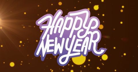 Festive Happy New Year Text with Glowing Bokeh Lights