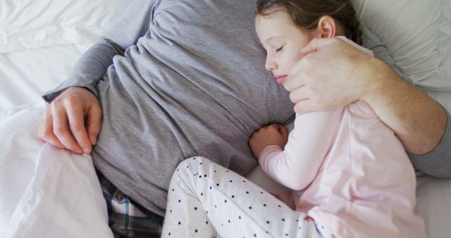 Father and Daughter Sleeping on Bed Embracing Each Other - Download Free Stock Images Pikwizard.com